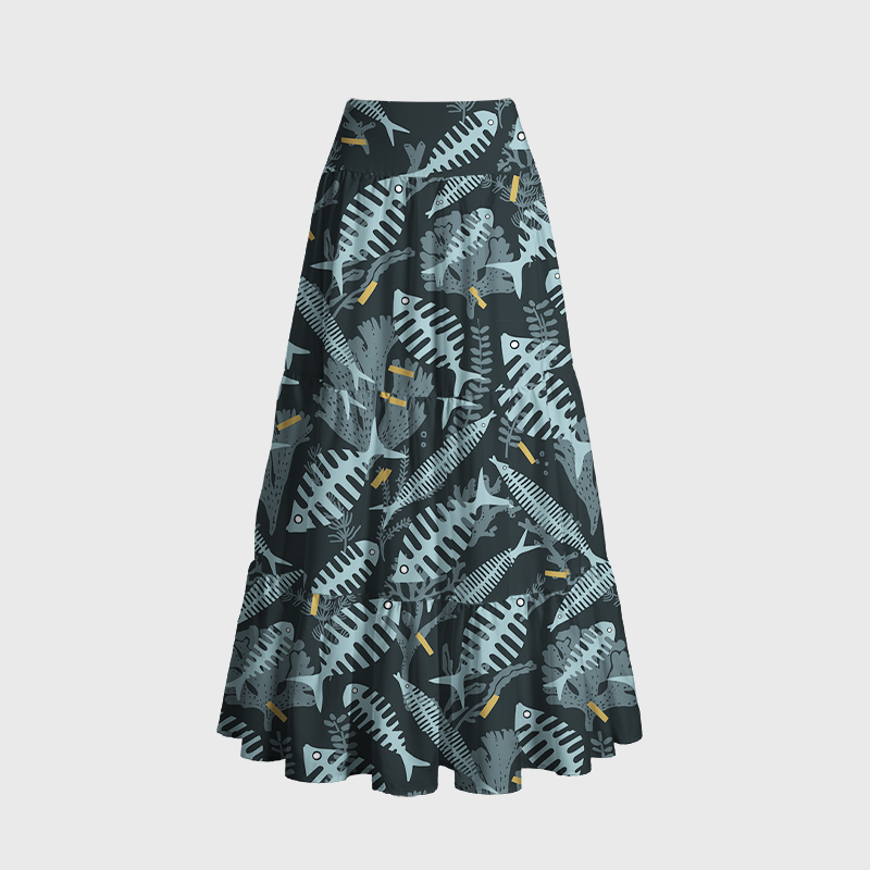 Tokyo-Tiger Marine Fish Bones Maxi Skirt