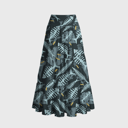 Tokyo-Tiger Marine Fish Bones Maxi Skirt