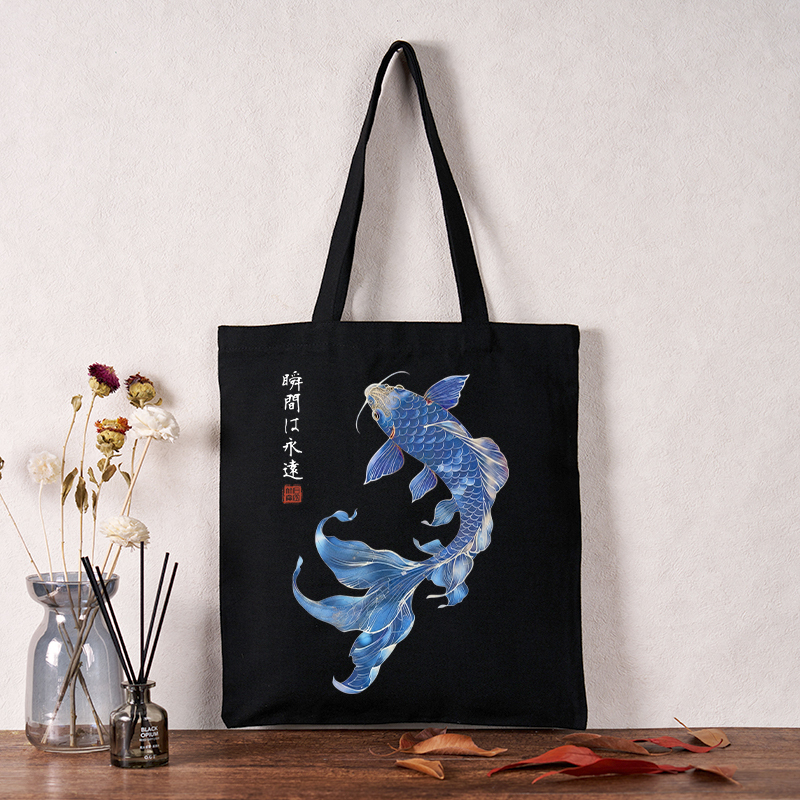 Tokyo-Tiger Lucky Blue Koi Fish Art Tote Bag