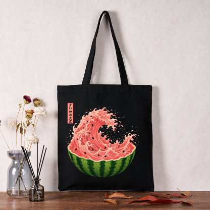 Tokyo-Tiger Watermelon Wave Summer Ukiyo Art Tote Bag