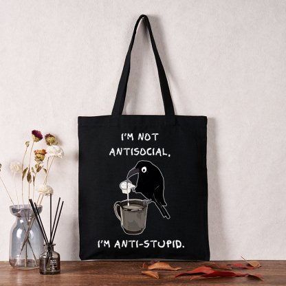 Tokyo-Tiger Cool Crow Sips Calm Coffee Alone Tote Bag