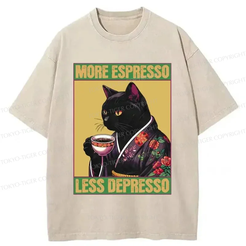 Tokyo-Tiger Up Caffeine Down Depression Washed T-Shirt