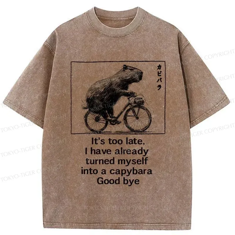 Tokyo-Tiger Funny Capybara Riding A Bicycle Washed T-Shirt