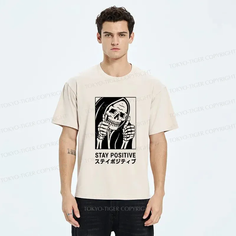 Tokyo-Tiger Stay Positive Skeleton Washed T-Shirt