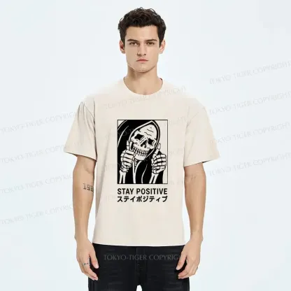Tokyo-Tiger Stay Positive Skeleton Washed T-Shirt