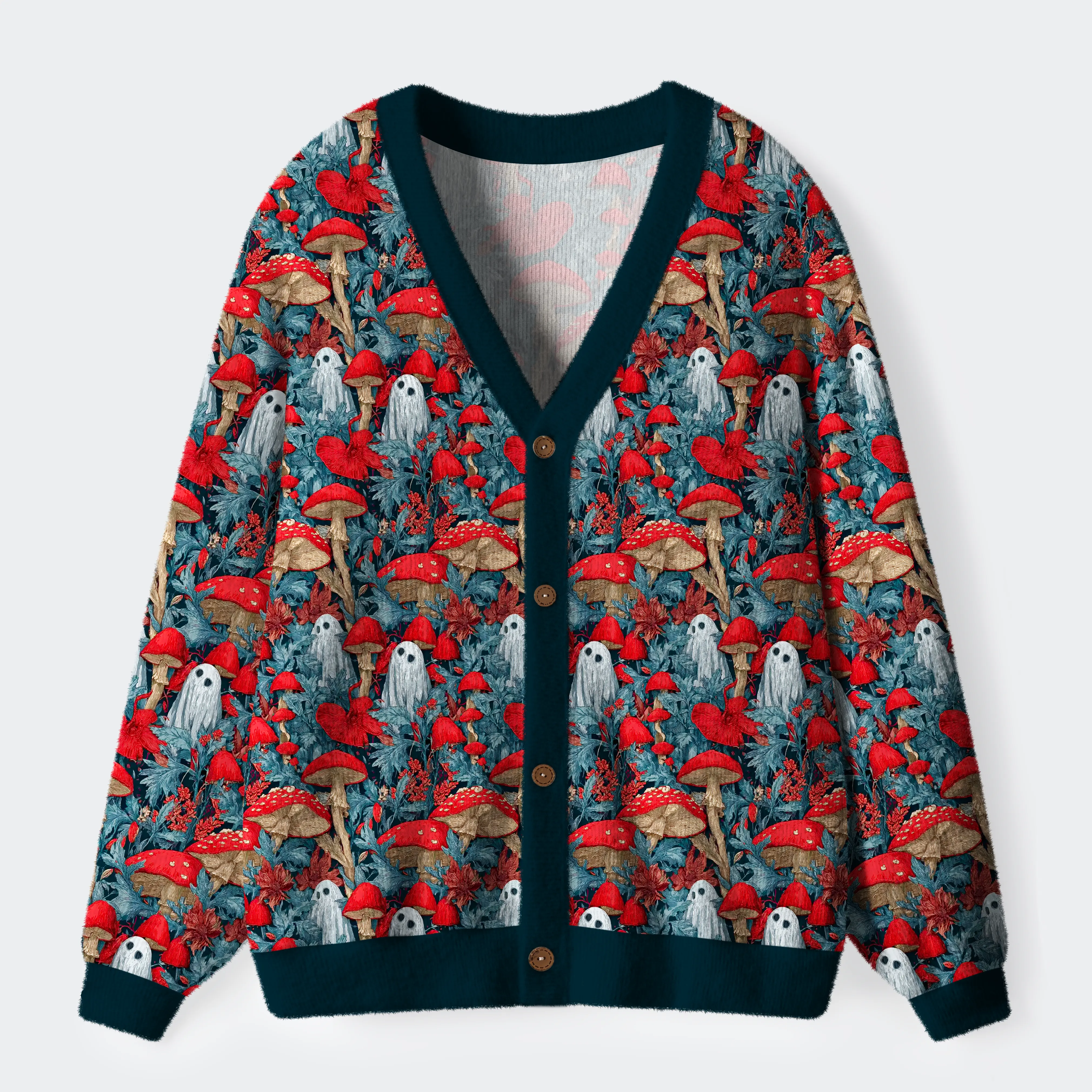 Tokyo-Tiger Mystical Mushrooms And Ghostly Whispers Ugly Cardigan Sweater