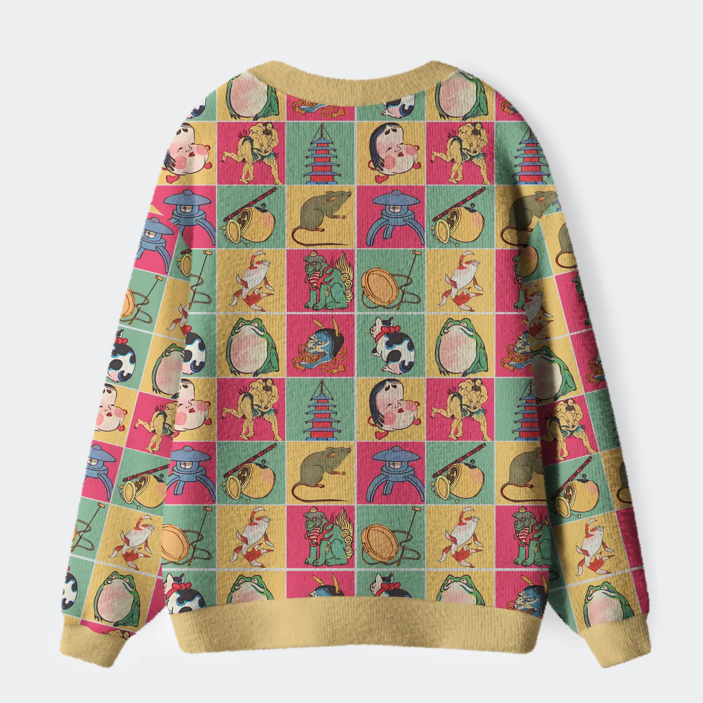 Tokyo-Tiger Playful Ukiyo-e Patchwork Ugly Cardigan Sweater