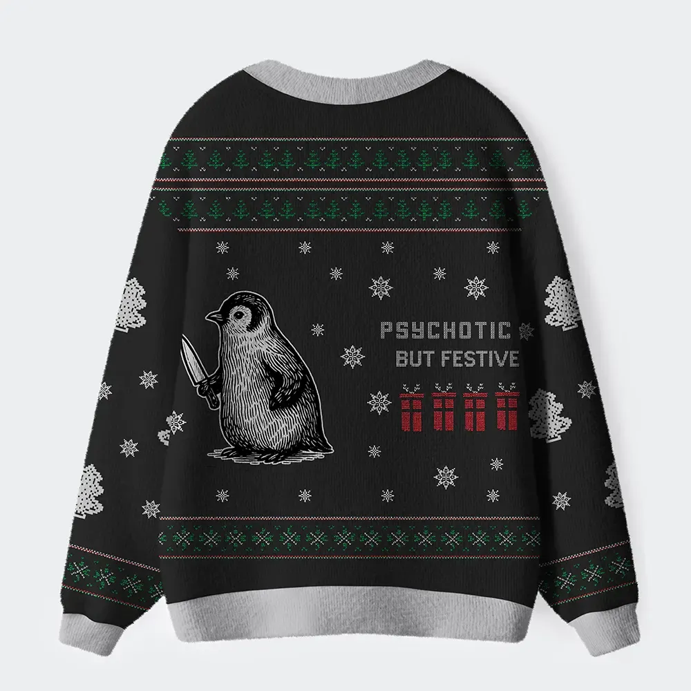 Tokyo-Tiger Overstimulated but Festive Christmas Ugly Cardigan Sweater