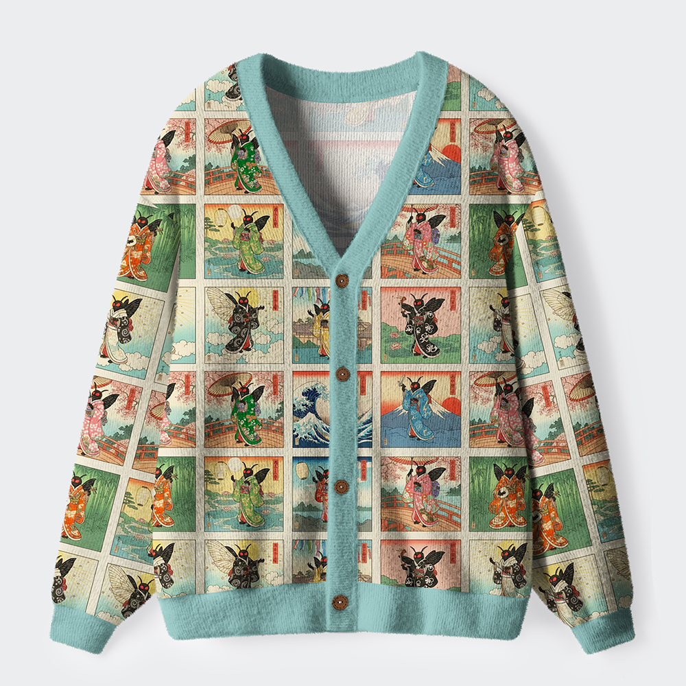 Tokyo-Tiger Mothra’s Journey Through Ukiyo-e Dreams Ugly Cardigan Sweater