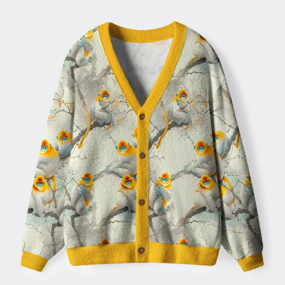 Tokyo-Tiger Golden Monkeys In Ink Wash Elegance Ugly Cardigan Sweater