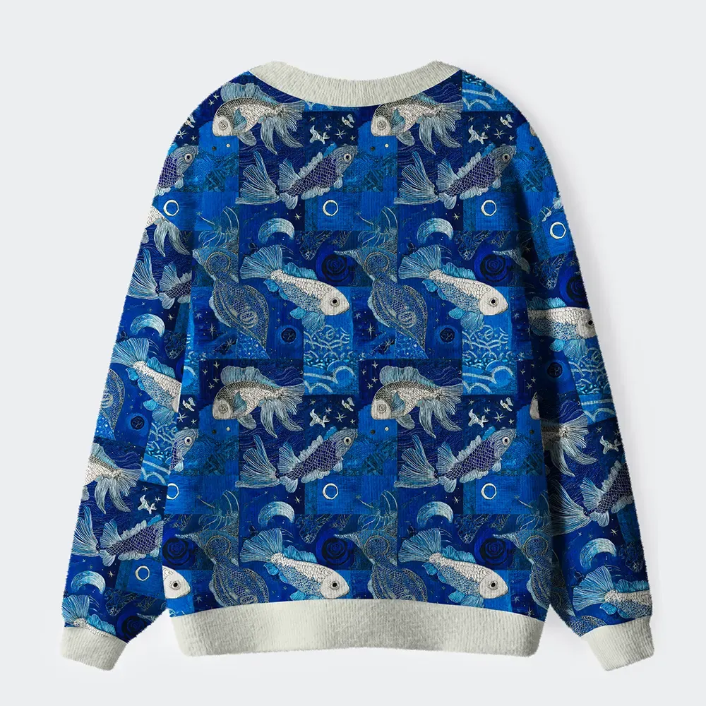 Tokyo-Tiger Dancing Fish Under The Moonlight Ugly Cardigan Sweater