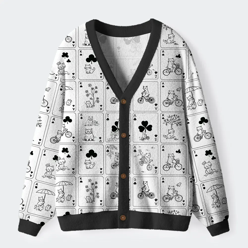Tokyo-Tiger Cats On Playing Cards Ugly Cardigan Sweater