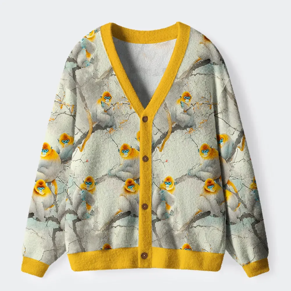 Tokyo-Tiger Golden Monkeys In Ink Wash Elegance Ugly Cardigan Sweater