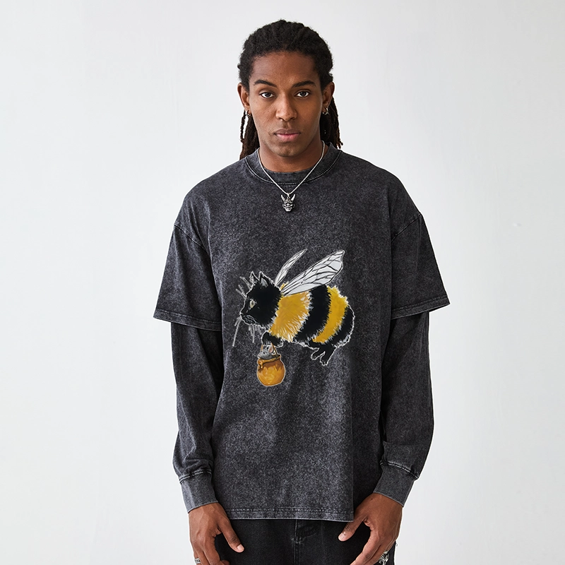 Tokyo-Tiger Catbee Funny Washed Double Layer T-Shirt