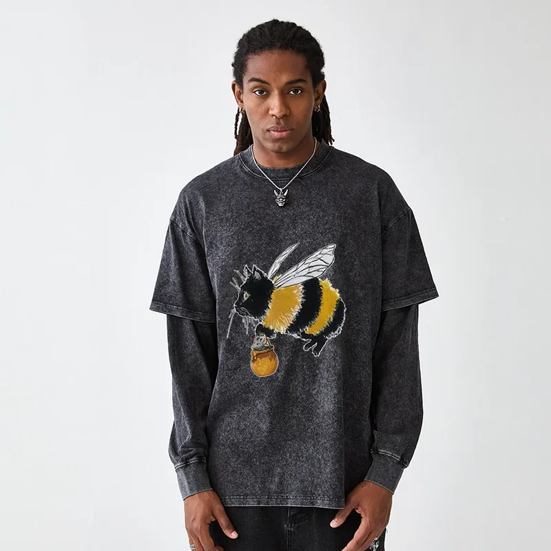 Tokyo-Tiger Catbee Funny Washed Double Layer T-Shirt