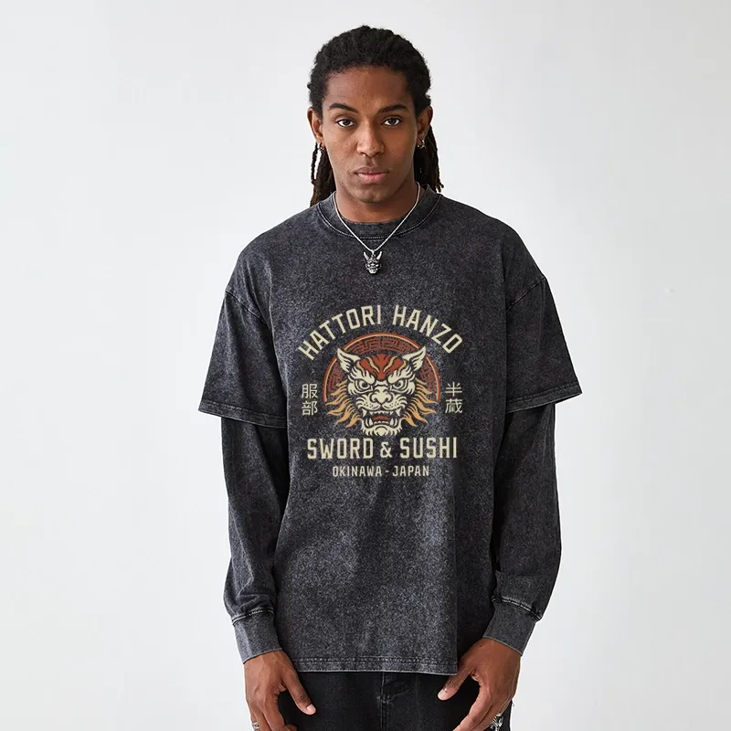 Tokyo-Tiger Hattori Lion Japanese Samurai Washed Double Layer T-Shirt