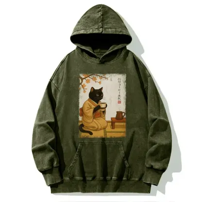 Tokyo-Tiger Cat Heart Full Of Coffee Washed Hoodie