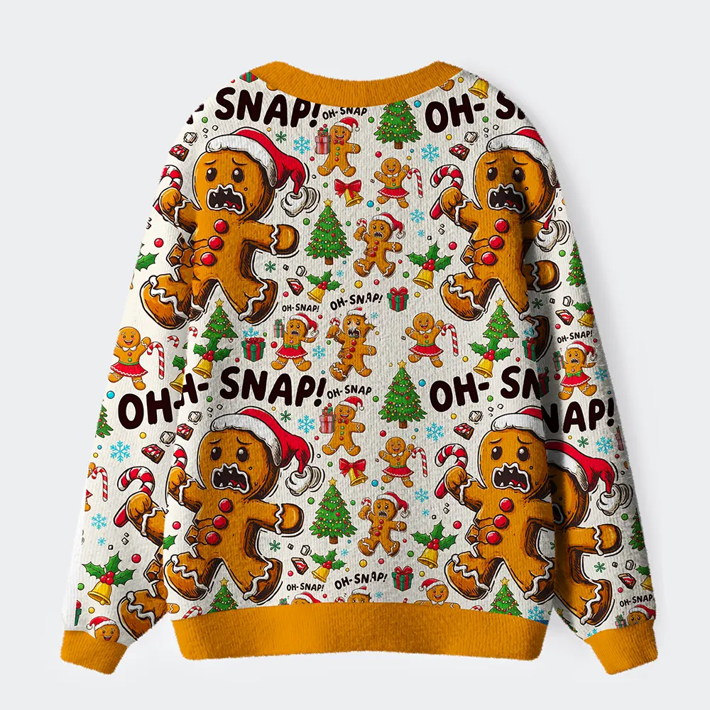 Tokyo-Tiger Oh Snap The Gingerbread Man's Christmas Chaos Ugly Cardigan Sweater