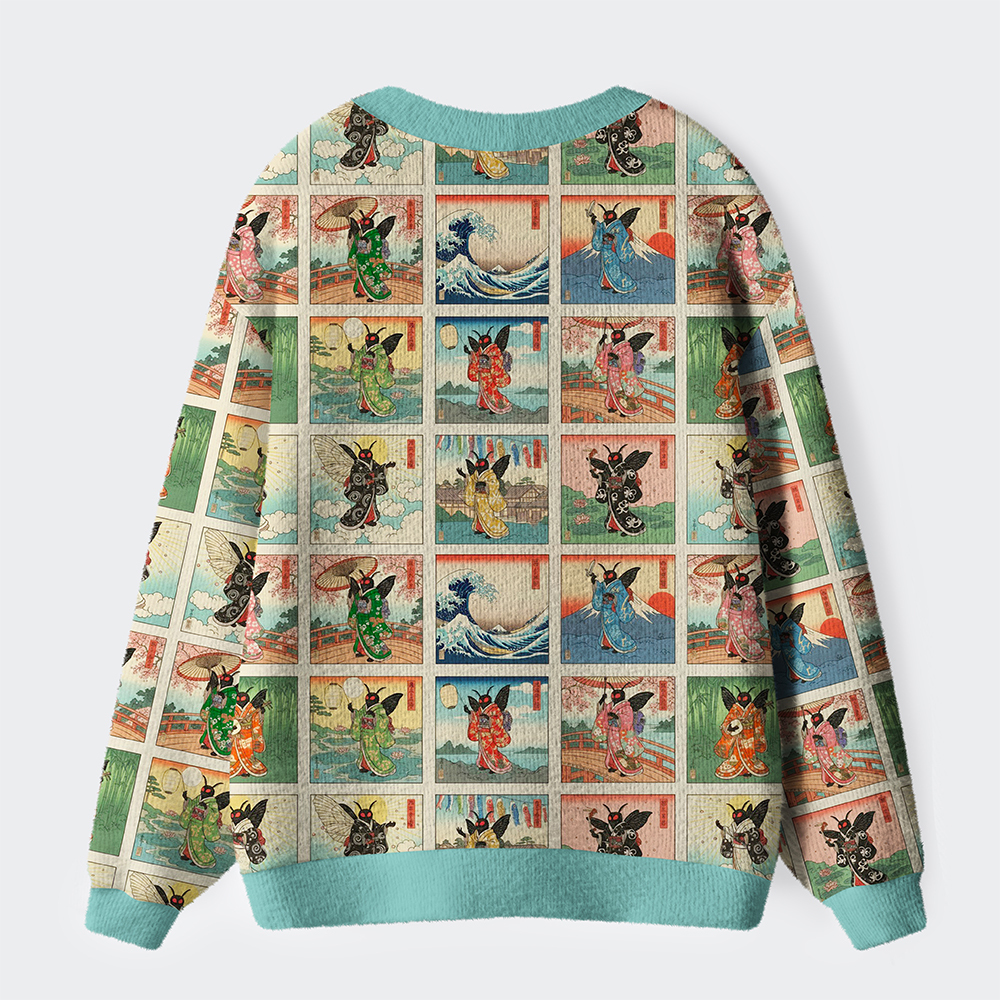 Tokyo-Tiger Mothra’s Journey Through Ukiyo-e Dreams Ugly Cardigan Sweater