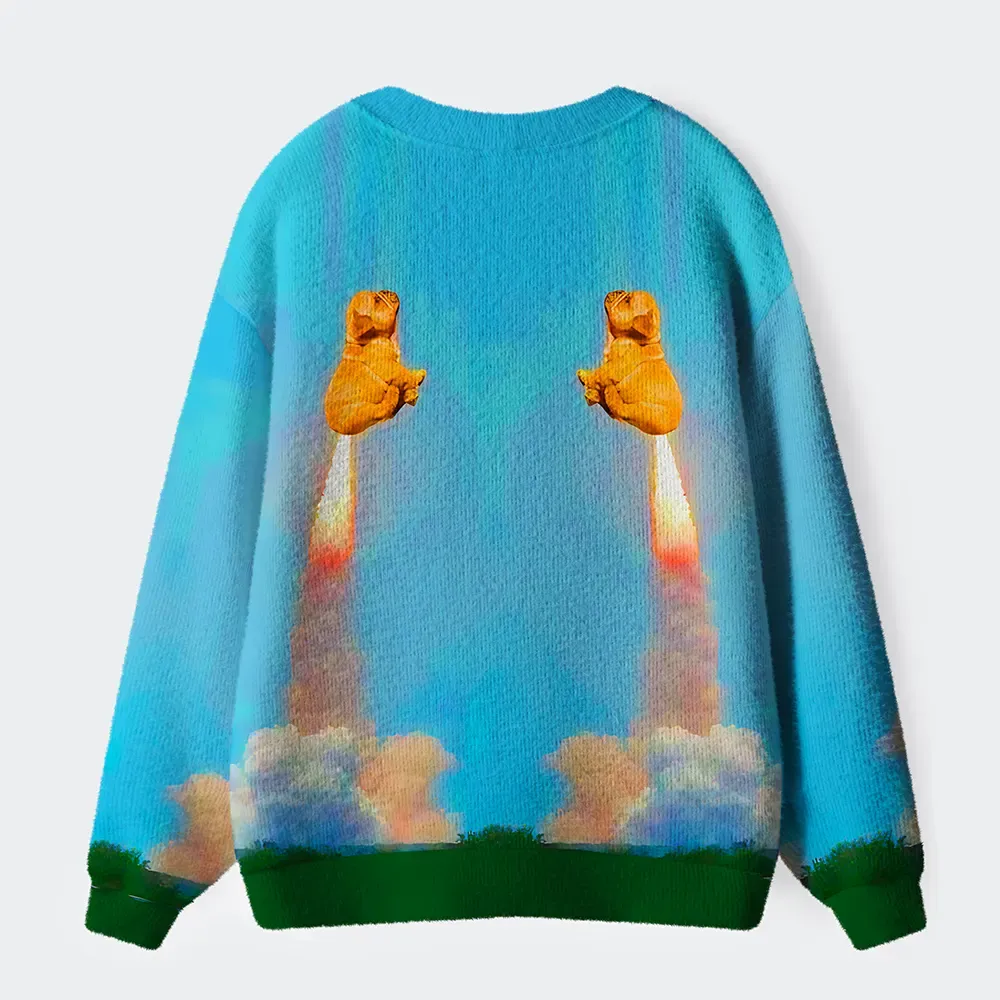 Tokyo-Tiger Funny Dog：Goodbye Earth Hello Chaos Ugly Cardigan Sweater