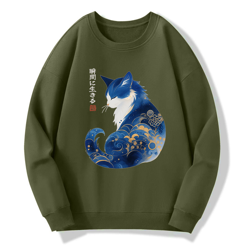 Tokyo-Tiger Retro Zen Cat: Living the Present Classic Sweatshirt