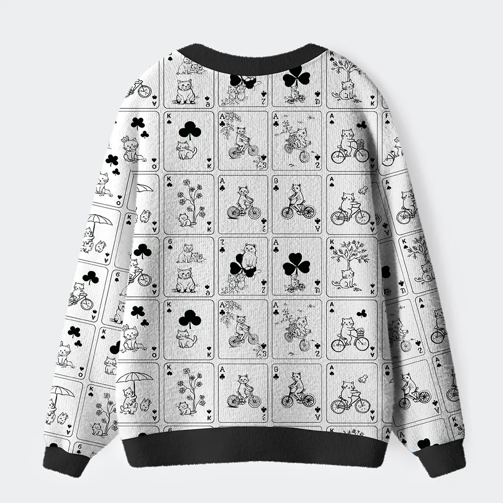 Tokyo-Tiger Cats On Playing Cards Ugly Cardigan Sweater