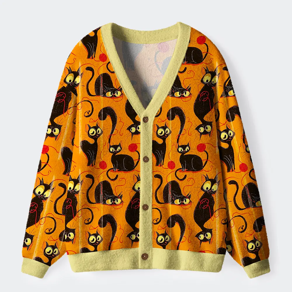 Tokyo-Tiger Prowling Cats And Tangled Threads Ugly Cardigan Sweater