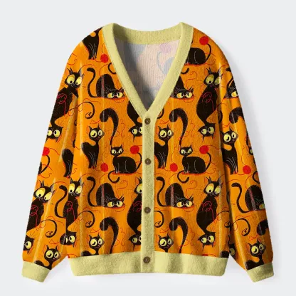 Tokyo-Tiger Prowling Cats And Tangled Threads Ugly Cardigan Sweater