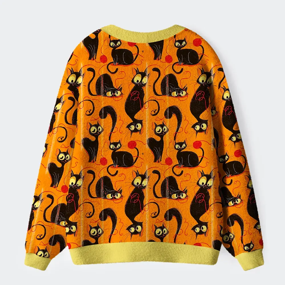 Tokyo-Tiger Prowling Cats And Tangled Threads Ugly Cardigan Sweater