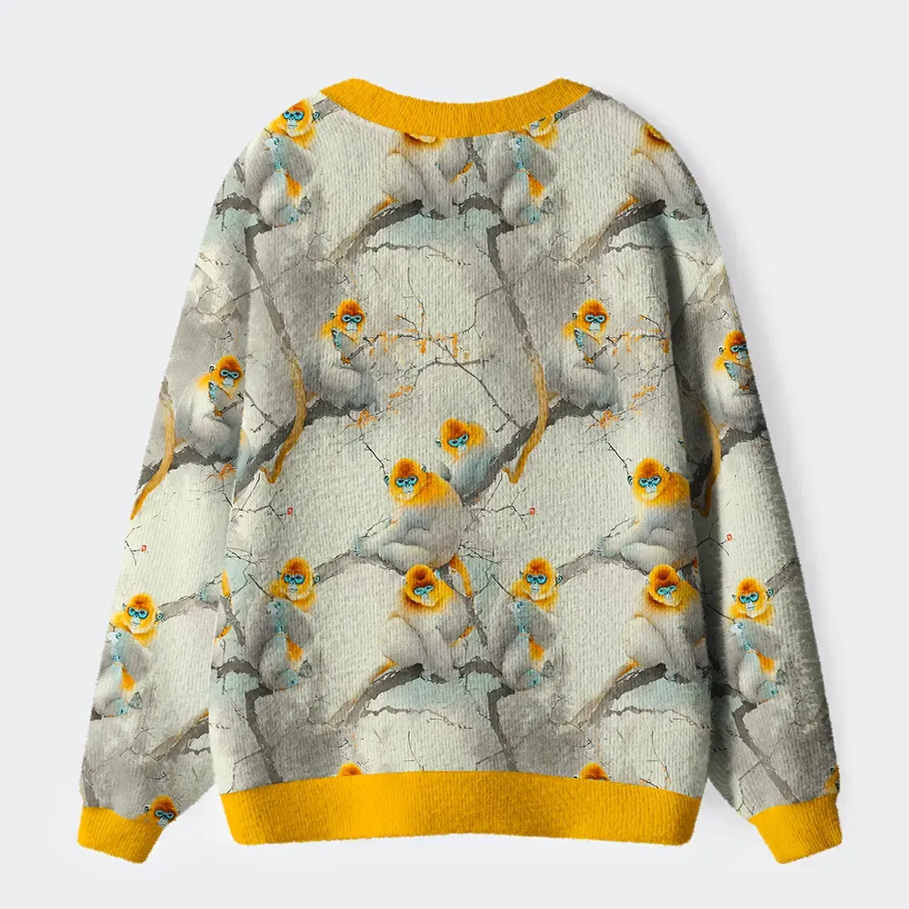 Tokyo-Tiger Golden Monkeys In Ink Wash Elegance Ugly Cardigan Sweater