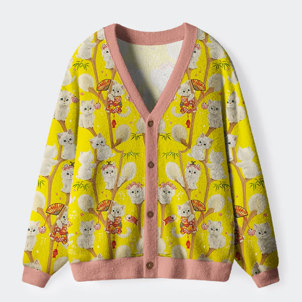 Tokyo-Tiger Japanese Cats In Kimonos Are All Watching You Ugly Cardigan Sweater