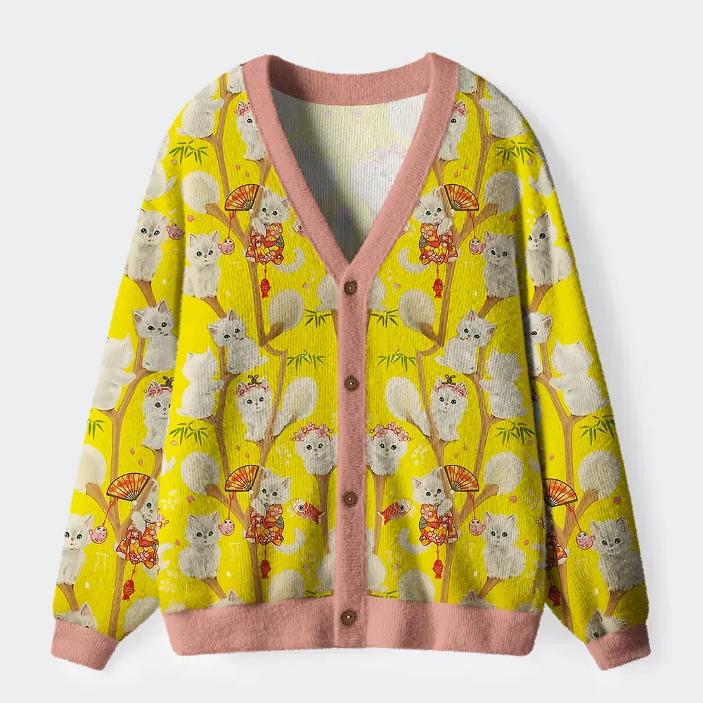 Tokyo-Tiger Japanese Cats In Kimonos Are All Watching You Ugly Cardigan Sweater