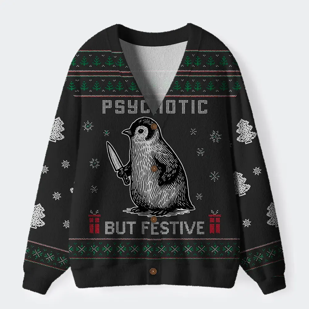 Tokyo-Tiger Overstimulated but Festive Ugly Cardigan Sweater