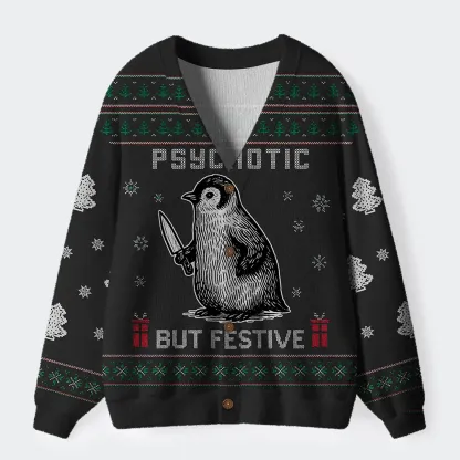 Tokyo-Tiger Overstimulated but Festive Ugly Cardigan Sweater