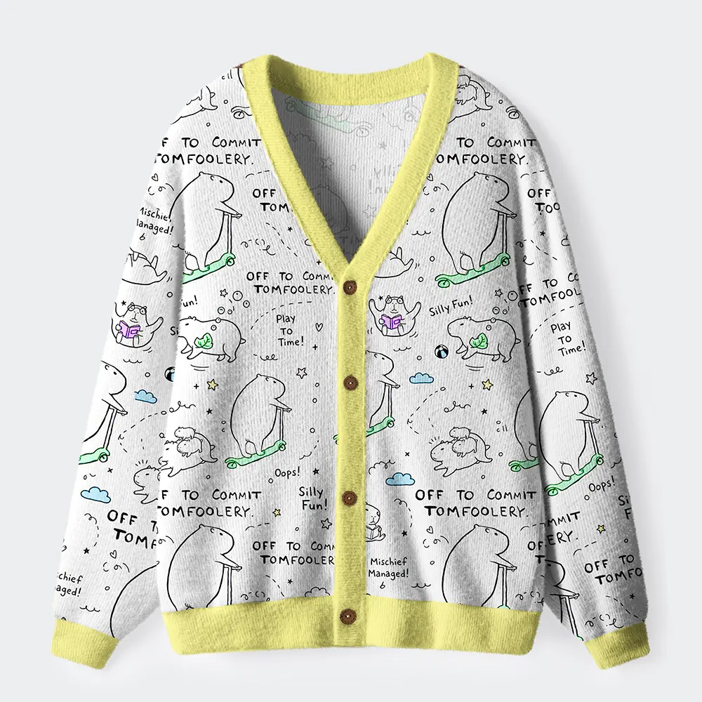 Tokyo-Tiger Capybara Is Ready To Do Something Bad Ugly Cardigan Sweater
