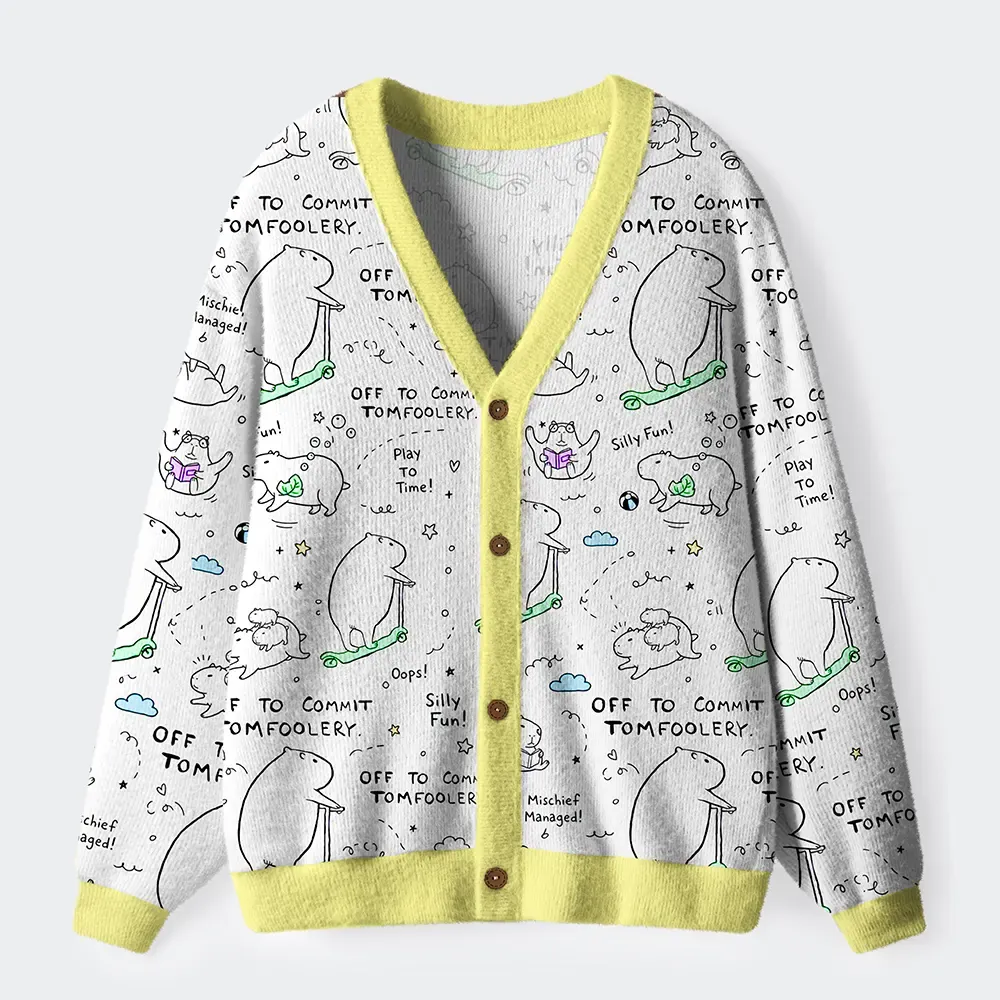 Tokyo-Tiger Capybara Is Ready To Do Something Bad Ugly Cardigan Sweater