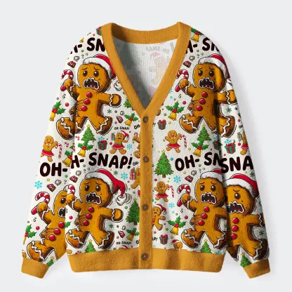 Tokyo-Tiger Oh Snap The Gingerbread Man's Christmas Chaos Ugly Cardigan Sweater