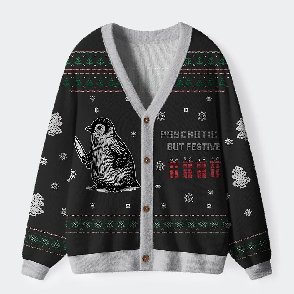 Tokyo-Tiger Overstimulated but Festive Christmas Ugly Cardigan Sweater