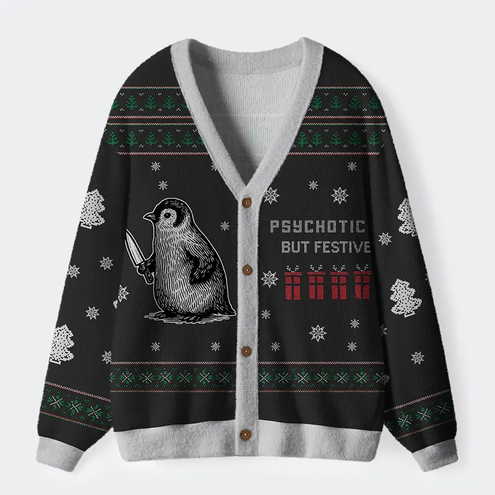 Tokyo-Tiger Overstimulated but Festive Christmas Ugly Cardigan Sweater