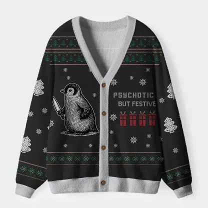 Tokyo-Tiger Overstimulated but Festive Christmas Ugly Cardigan Sweater