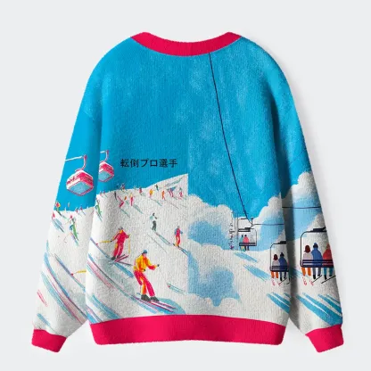 Tokyo-Tiger The Art Of Skiing Chaos Ugly Cardigan Sweater