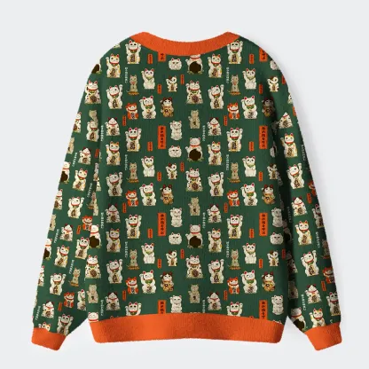 Tokyo-Tiger Lucky Cats Endless Fortune Ugly Cardigan Sweater