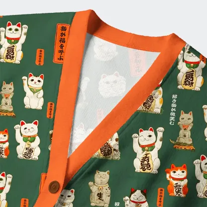 Tokyo-Tiger Lucky Cats Endless Fortune Ugly Cardigan Sweater