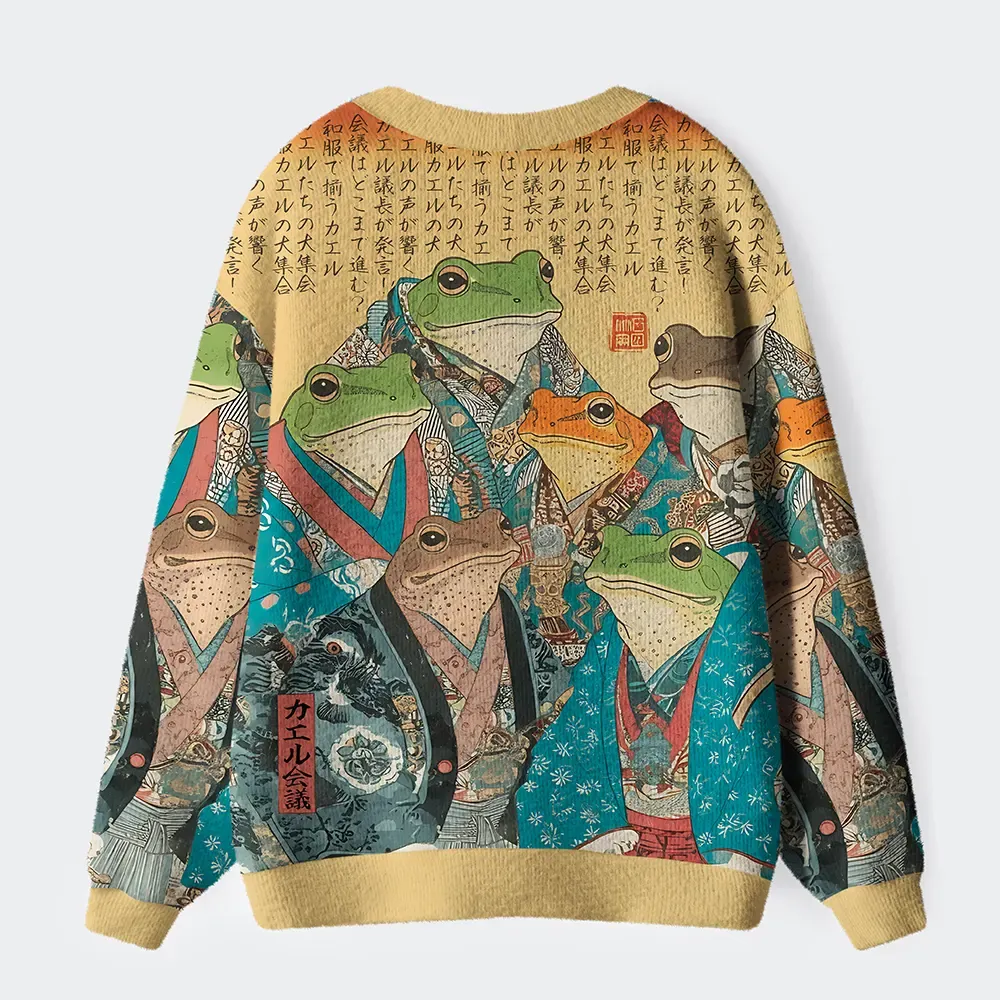 Tokyo-Tiger Formal Gathering of Ukiyo-e Frog Nobles Ugly Cardigan Sweater