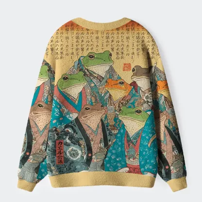 Tokyo-Tiger Formal Gathering of Ukiyo-e Frog Nobles Ugly Cardigan Sweater