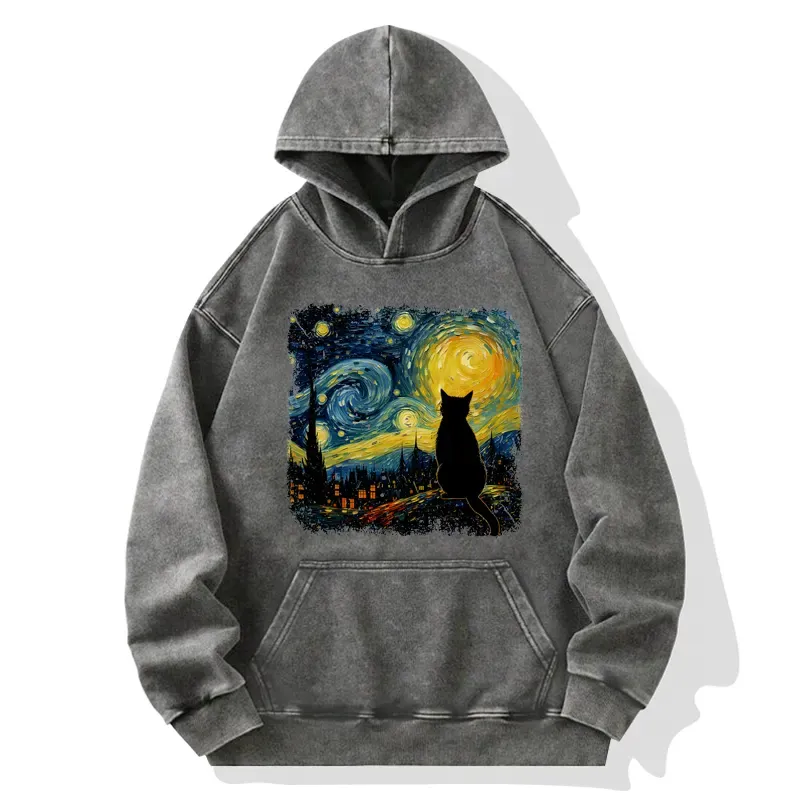 Tokyo-Tiger The Starry Night Cat Washed Hoodie