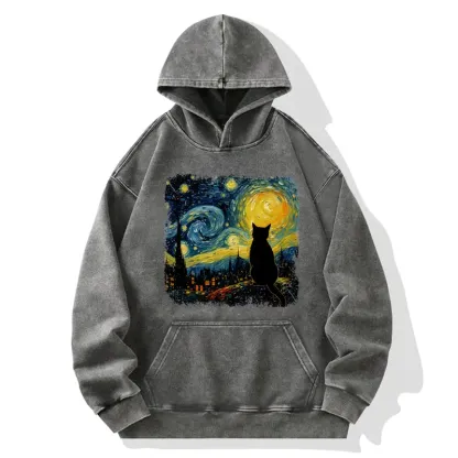 Tokyo-Tiger The Starry Night Cat Washed Hoodie