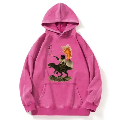 Tokyo-Tiger Cat Riding A Dinosaur Washed Hoodie