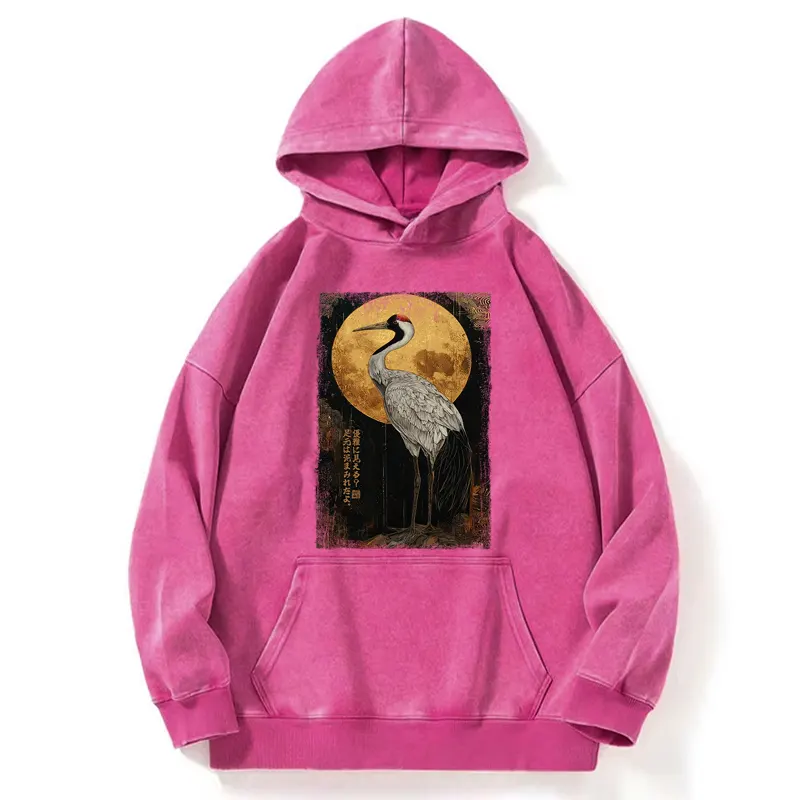 Tokyo-Tiger Vintage Japanese Crane Kanji Washed Hoodie