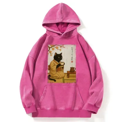 Tokyo-Tiger Cat Heart Full Of Coffee Washed Hoodie